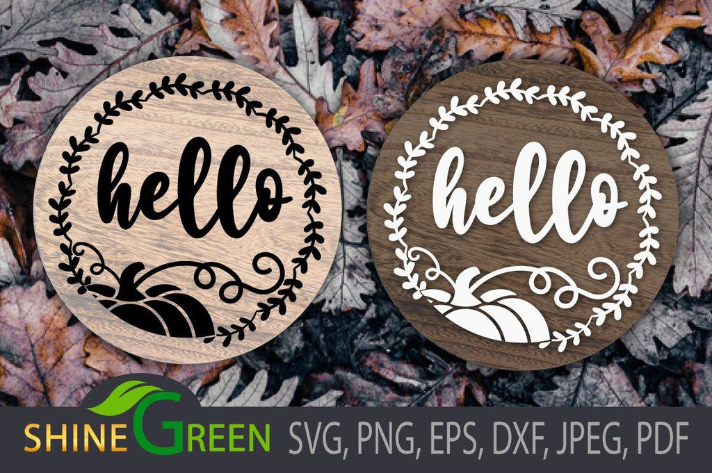 Fall SVG - Hello Round Wood Sign - Autumn - Cricut, Sublimation - So Fontsy