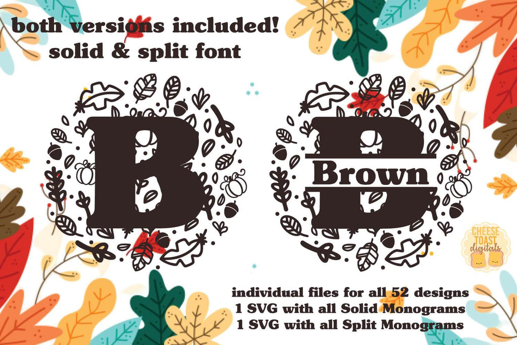 Fall SVG Monogram Alphabet Set A-Z | Wood Rounds | Ornaments - So Fontsy