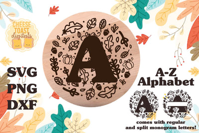 Fall SVG Monogram Alphabet Set A-Z | Wood Rounds | Ornaments SVG Cheese Toast Digitals 