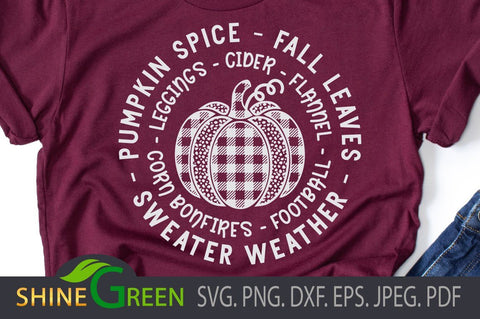 Fall SVG - Plaid Pumpkin Spice, Fall Leaves, Autumn DXF SVG Shine Green Art 