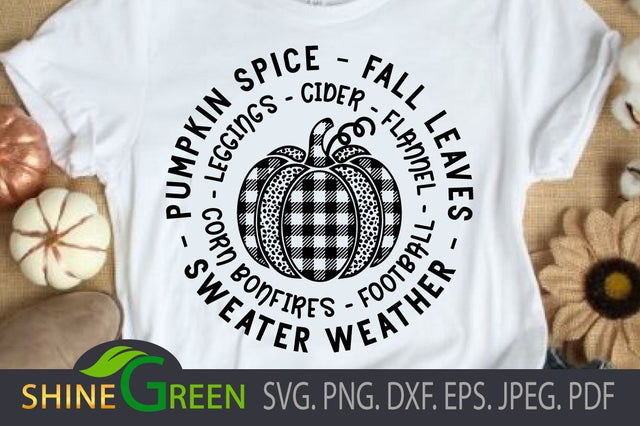 Fall SVG - Plaid Pumpkin Spice, Fall Leaves, Autumn DXF SVG Shine Green Art 