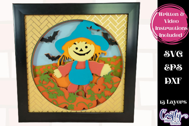 Fall Svg Shadow Box, 3D Layered Scarecrow Pumpkin Patch File SVG Crafty Mama Studios 