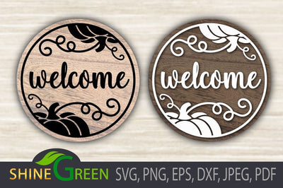 Fall SVG - Welcome Pumpkin - Round Wood Sign SVG Design SVG Shine Green Art 