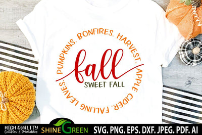 Fall Sweet Fall SVG - Pumpkins, Bonfires, Round Sign, T-Shirt Design SVG Shine Green Art 