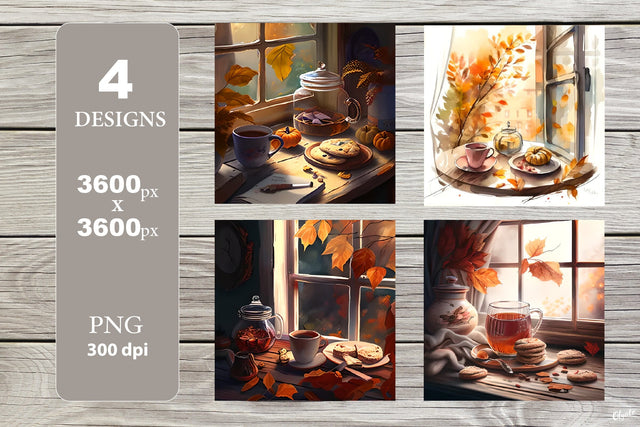 Fall Tea Scene. Autumn Digital Paper PNG. Sublimation Olga Terlyanskaya 