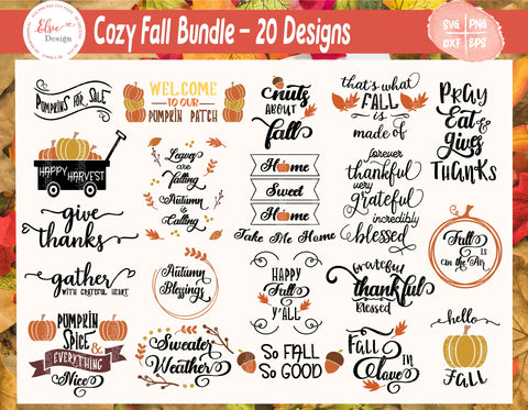 Fall Thanksgiving Quotes Bundle - SVG, PNG, DXF, EPS SVG Elsie Loves Design 