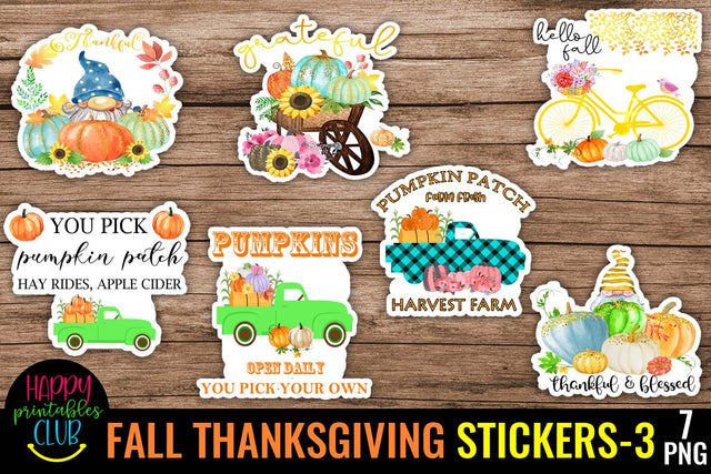 Fall Thanksgiving Stickers 2- Printable Stickers for Fall Sublimation Happy Printables Club 