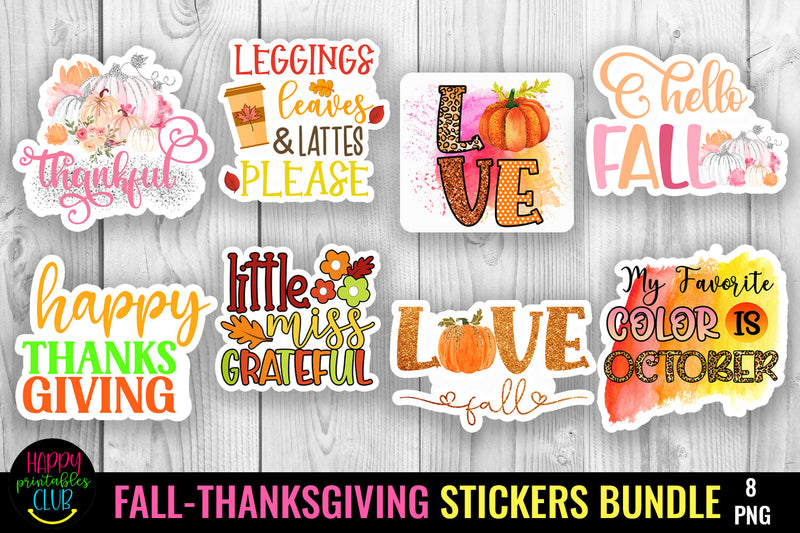 Fall Thanksgiving Stickers Bundle- Autumn Stickers Bundle SVG Happy Printables Club 