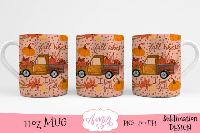 Fall truck 11oz mug sublimation template, fall vibes mug PNG Sublimation Amorclipart 