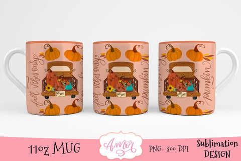 Fall truck 11oz mug sublimation template, pumpkin mug PNG Sublimation Amorclipart 