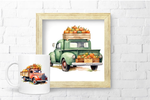 Fall Truck Clipart Bundle: Watercolor Autumn Sublimation Sublimation OrangeBrushStudio 