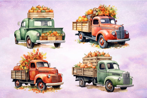 Fall Truck Clipart Bundle: Watercolor Autumn Sublimation Sublimation OrangeBrushStudio 
