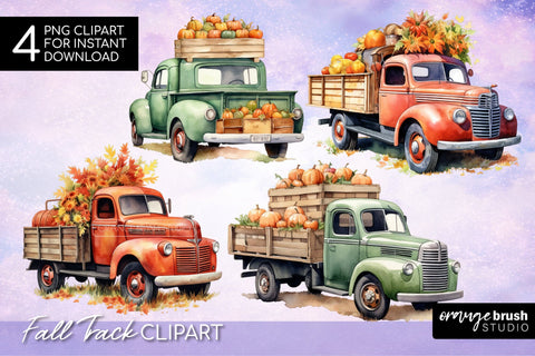 Fall Truck Clipart Bundle: Watercolor Autumn Sublimation Sublimation OrangeBrushStudio 