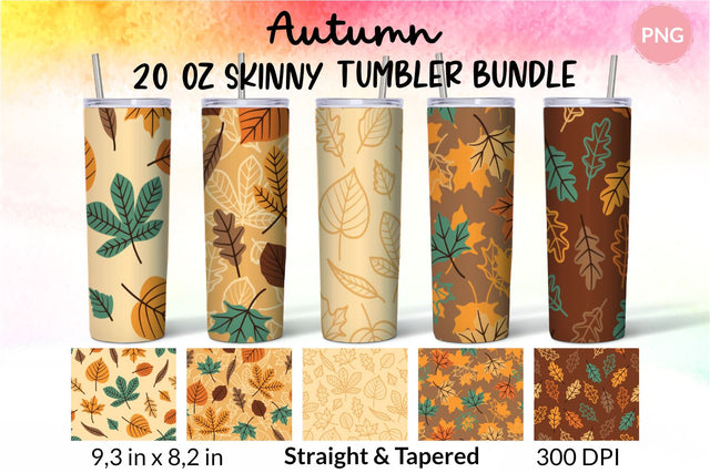 Fall Tumbler, Autumn Tumbler, Leaves tumbler, Autumn Vibes, Fall vibes, Floral tumbler, Tumbler Bundle for 20 oz Skinny Sublimation Wrap Design. Straight and Tapered PNG file Sublimation KatineDesign 