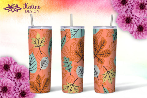 Fall Tumbler, Orange and Green, Autumn Tumbler, Leaves tumbler, Autumn Vibes, Fall vibes, Floral tumbler, Tumbler Bundle for 20 oz Skinny Sublimation Wrap Design. Straight and Tapered PNG file Sublimation KatineDesign 