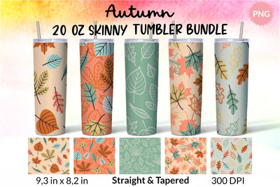 Fall Tumbler, Orange and Green, Autumn Tumbler, Leaves tumbler, Autumn Vibes, Fall vibes, Floral tumbler, Tumbler Bundle for 20 oz Skinny Sublimation Wrap Design. Straight and Tapered PNG file Sublimation KatineDesign 