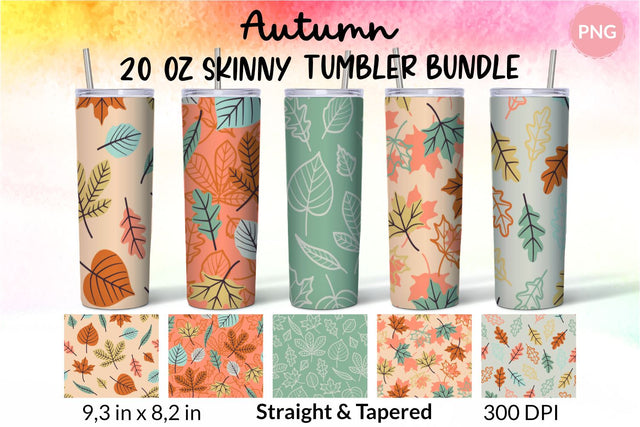 Fall Tumbler, Orange and Green, Autumn Tumbler, Leaves tumbler, Autumn Vibes, Fall vibes, Floral tumbler, Tumbler Bundle for 20 oz Skinny Sublimation Wrap Design. Straight and Tapered PNG file Sublimation KatineDesign 