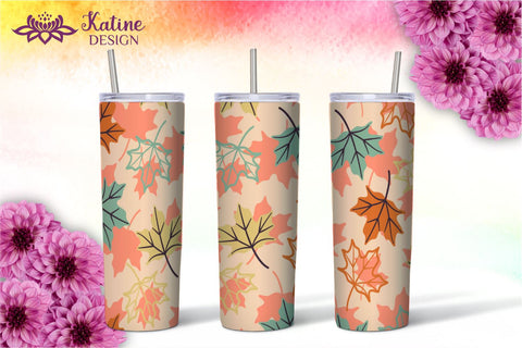 Fall Tumbler, Orange and Green, Autumn Tumbler, Leaves tumbler, Autumn Vibes, Fall vibes, Floral tumbler, Tumbler Bundle for 20 oz Skinny Sublimation Wrap Design. Straight and Tapered PNG file Sublimation KatineDesign 