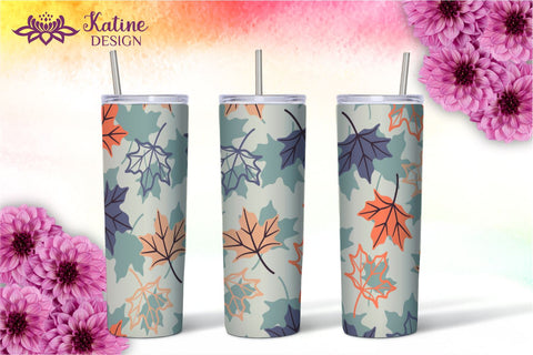 Fall Tumbler, Peach and Blue, Autumn Tumbler, Leaves tumbler, Autumn Vibes, Fall vibes, Floral tumbler, Tumbler Bundle for 20 oz Skinny Sublimation Wrap Design. Straight and Tapered PNG file Sublimation KatineDesign 