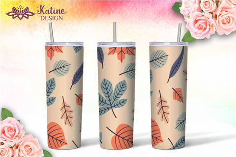 Fall Tumbler, Peach and Blue, Autumn Tumbler, Leaves tumbler, Autumn Vibes, Fall vibes, Floral tumbler, Tumbler Bundle for 20 oz Skinny Sublimation Wrap Design. Straight and Tapered PNG file Sublimation KatineDesign 