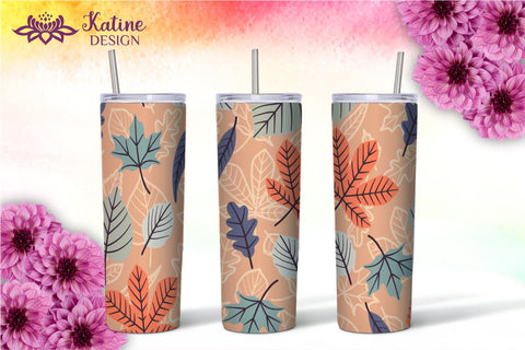 Fall Tumbler, Peach and Blue, Autumn Tumbler, Leaves tumbler, Autumn Vibes, Fall vibes, Floral tumbler, Tumbler Bundle for 20 oz Skinny Sublimation Wrap Design. Straight and Tapered PNG file Sublimation KatineDesign 