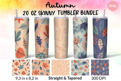 Fall Tumbler, Peach and Blue, Autumn Tumbler, Leaves tumbler, Autumn Vibes, Fall vibes, Floral tumbler, Tumbler Bundle for 20 oz Skinny Sublimation Wrap Design. Straight and Tapered PNG file Sublimation KatineDesign 