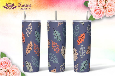 Fall Tumbler, Peach and Blue, Autumn Tumbler, Leaves tumbler, Autumn Vibes, Fall vibes, Floral tumbler, Tumbler Bundle for 20 oz Skinny Sublimation Wrap Design. Straight and Tapered PNG file Sublimation KatineDesign 