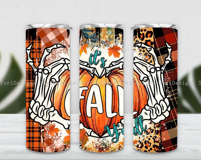 Fall Tumbler Png, 20oz Skinny Tumbler, It's Fall Y'all Tumbler Png, Pumpkin Png, Sublimation Designs, Pumpkin Tumbler Png, Digital Download Sublimation ToriDesigns 