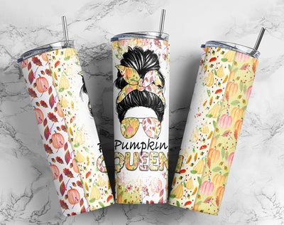 Fall Tumbler PNG,20oz Skinny Tumbler Design PNG, Pumpkin Queen Tumbler Sublimation Design Download, Halloween Pumpkin Sublimation CaldwellArt 