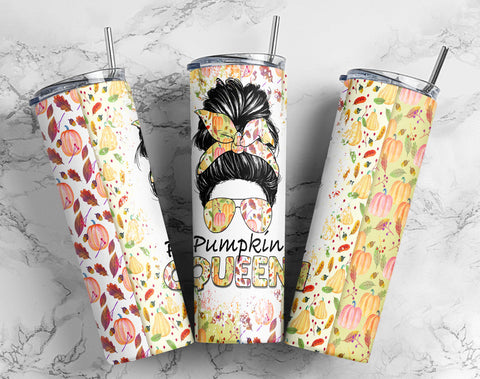 Fall Tumbler PNG,20oz Skinny Tumbler Design PNG, Pumpkin Queen Tumbler Sublimation Design Download, Halloween Pumpkin Sublimation CaldwellArt 