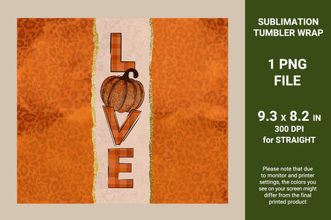 Fall tumbler sublimation wrap, Leopard pumpkin tumbler, 20 oz skinny tumbler Sublimation KMarinaDesign 