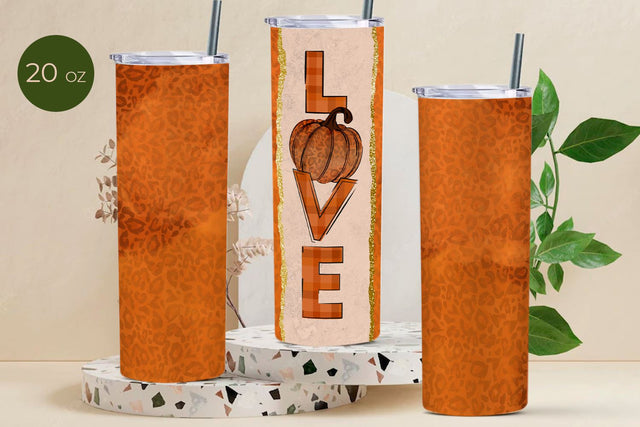 Fall tumbler sublimation wrap, Leopard pumpkin tumbler, 20 oz skinny tumbler Sublimation KMarinaDesign 
