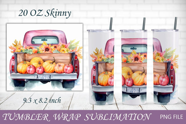 Fall tumbler with pink truck and pumpkin, Autumn wrap sublimation Sublimation AnastasiyaArtDesign 