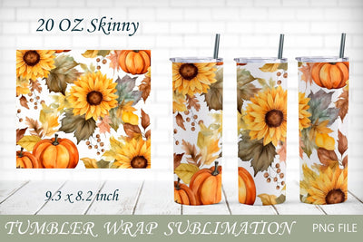 Fall tumbler wrap, Autumn png, Watercolor pumpkin and sunflower Sublimation AnastasiyaArtDesign 