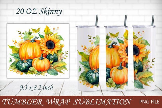 Fall tumbler wrap, Autumn pumpkin and sunflower png Sublimation AnastasiyaArtDesign 