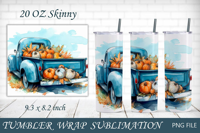 Fall tumbler wrap sublimation, Autumn 20 oz tumbler, Vintage truck Sublimation AnastasiyaArtDesign 