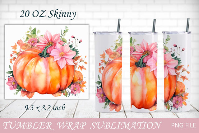 Fall tumbler wrap with floral pumpkin, Autumn 20 oz sublimation Sublimation AnastasiyaArtDesign 