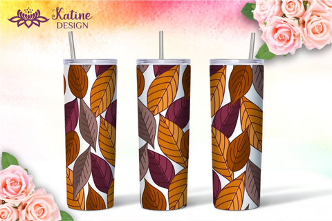 Fall Tumbler, Yellow and Brown, Autumn Tumbler, Leaves tumbler, Autumn Vibes, Fall vibes, Floral tumbler, Tumbler Bundle for 20 oz Skinny Sublimation Wrap Design. Straight and Tapered PNG file Sublimation KatineDesign 