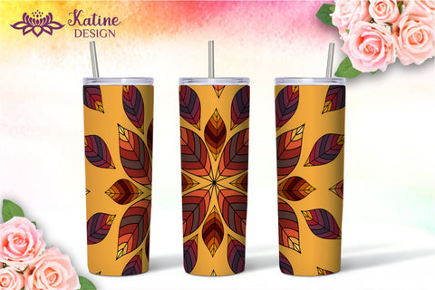 Fall Tumbler, Yellow and Brown, Autumn Tumbler, Leaves tumbler, Autumn Vibes, Fall vibes, Floral tumbler, Tumbler Bundle for 20 oz Skinny Sublimation Wrap Design. Straight and Tapered PNG file Sublimation KatineDesign 