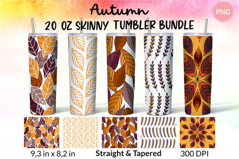 Fall Tumbler, Yellow and Brown, Autumn Tumbler, Leaves tumbler, Autumn Vibes, Fall vibes, Floral tumbler, Tumbler Bundle for 20 oz Skinny Sublimation Wrap Design. Straight and Tapered PNG file Sublimation KatineDesign 