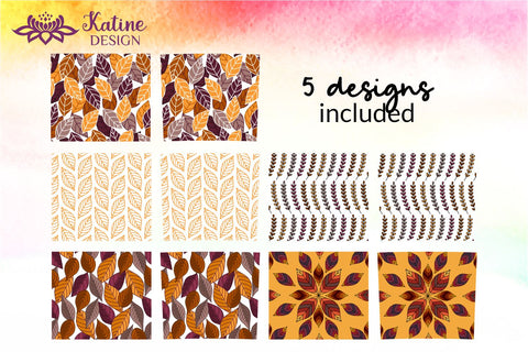 Fall Tumbler, Yellow and Brown, Autumn Tumbler, Leaves tumbler, Autumn Vibes, Fall vibes, Floral tumbler, Tumbler Bundle for 20 oz Skinny Sublimation Wrap Design. Straight and Tapered PNG file Sublimation KatineDesign 