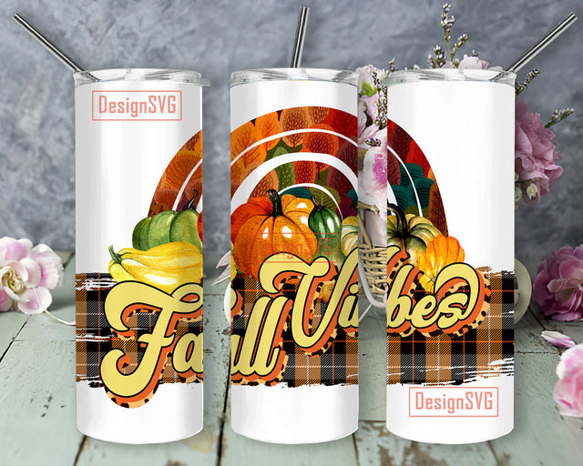 Fall Vibes 20 oz Skinny Tumbler Sublimation Designs, Leopard Print Pumpkin Spice Tumbler Fall Leaves Tumbler PNG Designs Downloads Sublimation DesignSVG 