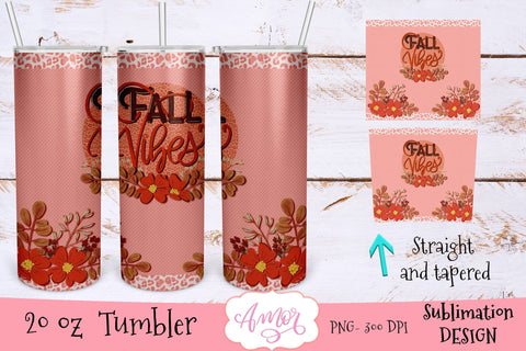 Fall vibes 20 oz tumbler sublimation design with flowers Sublimation Amorclipart 