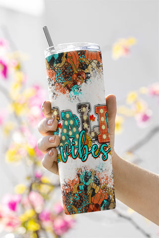 Fall Vibes Halloween 20 oz Skinny Tumbler Sublimation Design PNG, DIGITAL, Autumn Design, Fall Tumbler, Cute Funny Design Sublimation CaldwellArt 