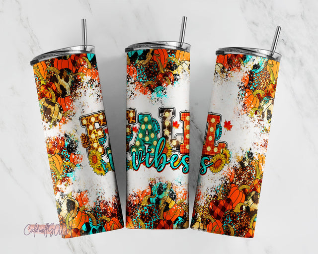 Fall Vibes Halloween 20 oz Skinny Tumbler Sublimation Design PNG, DIGITAL, Autumn Design, Fall Tumbler, Cute Funny Design Sublimation CaldwellArt 