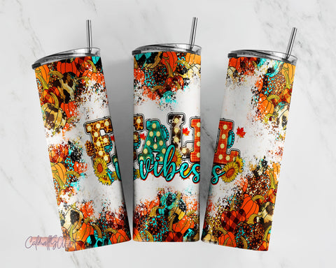 Fall Vibes Halloween 20 oz Skinny Tumbler Sublimation Design PNG, DIGITAL, Autumn Design, Fall Tumbler, Cute Funny Design Sublimation CaldwellArt 
