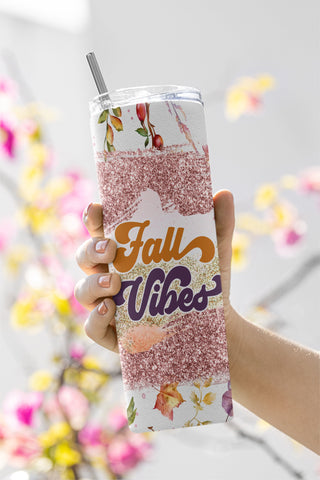 "Fall Vibes Hello Pumpkin Maple leaves Bleach spot Pumpkin vibes Hello Fall Sublimation tumbler wrap 20oz Skinny Tumbler Download PNG " Sublimation CaldwellArt 