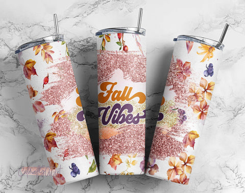 "Fall Vibes Hello Pumpkin Maple leaves Bleach spot Pumpkin vibes Hello Fall Sublimation tumbler wrap 20oz Skinny Tumbler Download PNG " Sublimation CaldwellArt 