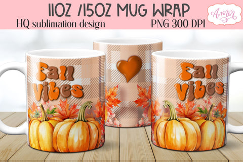 Fall vibes mug wrap PNG for sublimation | 11oz 15oz fall mug Sublimation Amorclipart 