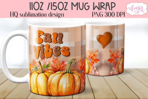 Fall vibes mug wrap PNG for sublimation | 11oz 15oz fall mug Sublimation Amorclipart 
